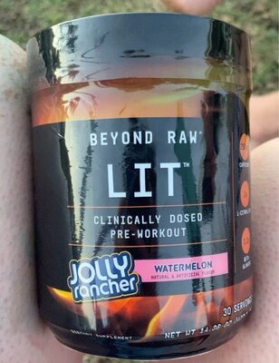 GNC Beyond Raw LIT Jolly Rancher Watermelon source label used in the packaging illustration