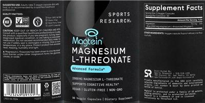 Sports Research Magnesium L-Threonate 2000 mg source label used in the packaging illustration