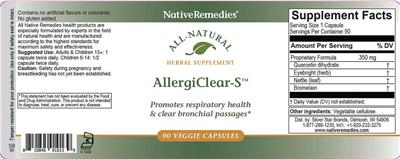 Native Remedies AllergiClear-S source label used in the packaging illustration