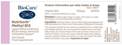BioCare Nutrisorb Methyl B12 source label used in the packaging illustration