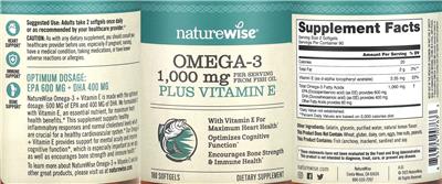 NatureWise Omega-3 1000 mg Plus Vitamin E source label used in the packaging illustration