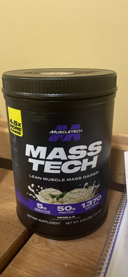 MuscleTech Mass Tech Vanilla source label used in the packaging illustration