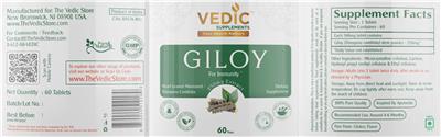 Vedic Supplements Giloy 250 mg source label used in the packaging illustration