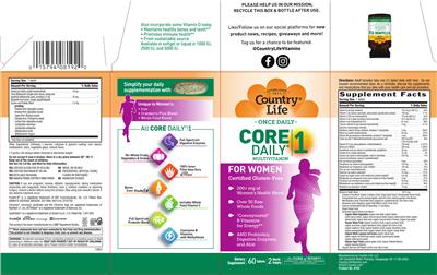 Country Life Core Daily 1 for Women source label used in the packaging illustration