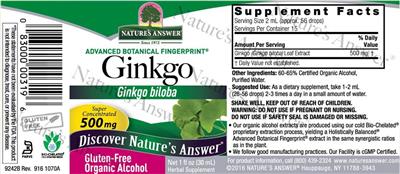 Nature's Answer Ginkgo 500 mg source label used in the packaging illustration