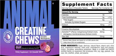 Animal Animal Creatine Chews Grape Flavor source label used in the packaging illustration
