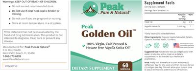 Peak Pure & Natural Peak Golden Oil source label used in the packaging illustration