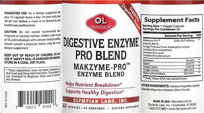 OL Olympian Labs Digestive Enzyme Pro Blend source label used in the packaging illustration