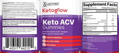 Justified Laboratories Ketoglow Keto ACV Gummies source label used in the packaging illustration