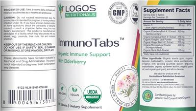Logos Nutritionals ImmunoTabs source label used in the packaging illustration