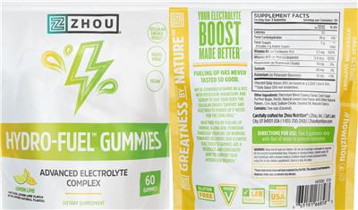 ZHOU Hydro-Fuel Gummies Lemon Lime source label used in the packaging illustration