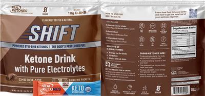 Real Ketones Shift Chocolate source label used in the packaging illustration