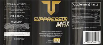Troponin Supplements Suppressor Max source label used in the packaging illustration