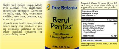 True Botanica Beryl Pentas source label used in the packaging illustration