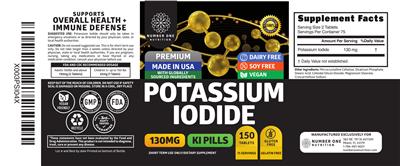 Number One Nutrition Potassium Iodide 130 mg source label used in the packaging illustration