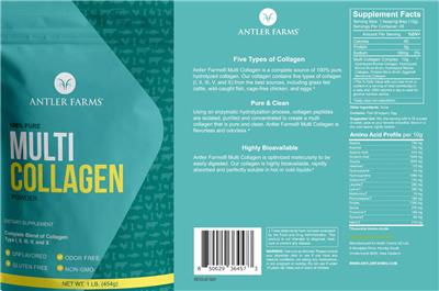 Antler Farms Multi Collagen Powder Unflavored source label used in the packaging illustration