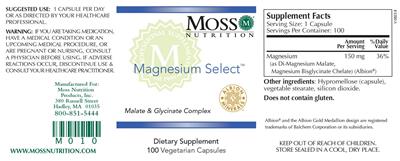 Moss Nutrition Magnesium Select source label used in the packaging illustration