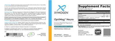 XYMOGEN OptiMag Neuro Natural Mixed Berry Flavor source label used in the packaging illustration