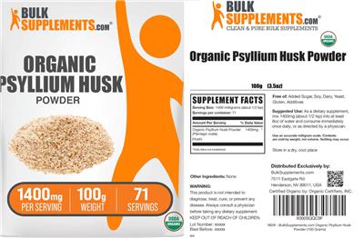 BulkSupplements.com Organic Psyllium Husk Powder 1400 mg product packaging