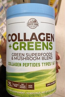 Country Farms Collagen + Greens Unflavored source label used in the packaging illustration