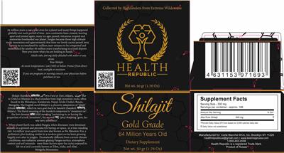 Health Republic Shilajit Gold Grade source label used in the packaging illustration