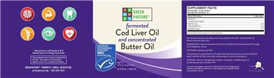 Green Pasture Fermented Cod Liver Oil and Concentrated Butter Oil source label used in the packaging illustration