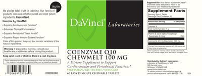 DaVinci Laboratories Coenzyme Q10 Chewmelt 100 mg source label used in the packaging illustration
