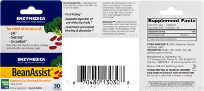 Enzymedica BeanAssist source label used in the packaging illustration