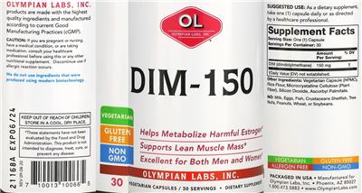 OL Olympian Labs DIM-150 source label used in the packaging illustration