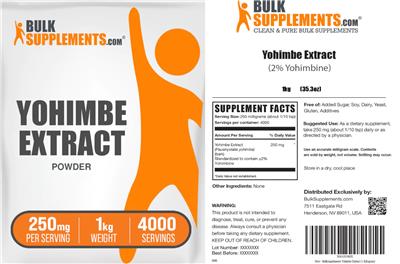 BulkSupplements.com Yohimbe Extract Powder 250 mg product packaging