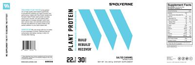 Swolverine Plant Protein Salted Caramel source label used in the packaging illustration