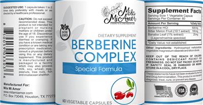 MilaMiAmor Berberine Complex source label used in the packaging illustration