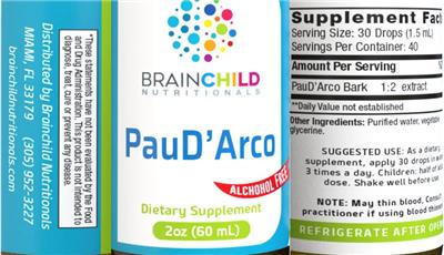 Brainchild Nutritionals PauD'Arco Alcohol Free source label used in the packaging illustration