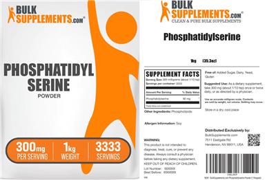 BulkSupplements.com Phosphatidylserine Powder 300 mg source label used in the packaging illustration