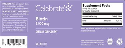 Celebrate Biotin 5000 mcg source label used in the packaging illustration
