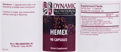 DNA Dynamic Nutritional Associates Hemex source label used in the packaging illustration
