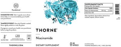 Thorne Niacinamide source label used in the packaging illustration