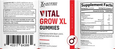 Justified Laboratories Vital Grow XL Gummies product packaging