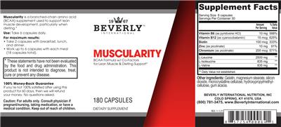 Beverly International Muscularity source label used in the packaging illustration