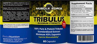 Muscle Force Tribulus Maximum Strength source label used in the packaging illustration