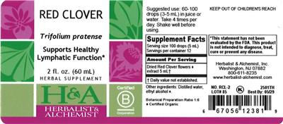 Herbalist & Alchemist Red Clover source label used in the packaging illustration
