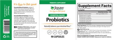 Jigsaw Health Essential Blend Probiotics source label used in the packaging illustration