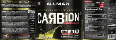 ALLMAX CARBION+ Pineapple Mango source label used in the packaging illustration