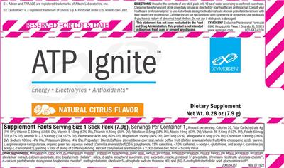 XYMOGEN ATP Ignite Natural Citrus Flavor source label used in the packaging illustration