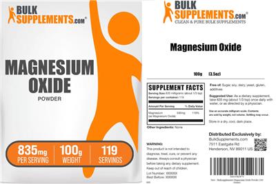 BulkSupplements.com Magnesium Oxide Powder 835 mg product packaging