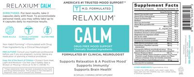 Relaxium Calm source label used in the packaging illustration