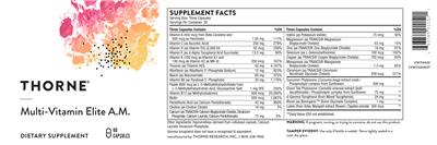 Thorne Multi-Vitamin Elite A.M. source label used in the packaging illustration