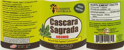 Sunshine Naturals Cascara Sagrada 450 mg source label used in the packaging illustration