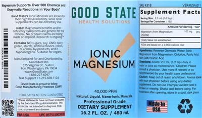 Good State Ionic Magnesium 40000 PPM source label used in the packaging illustration