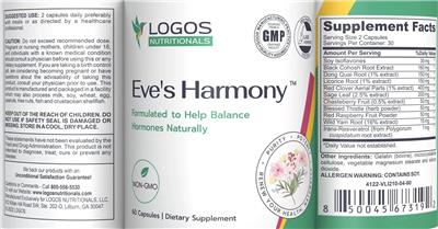 Logos Nutritionals Eve's Harmony source label used in the packaging illustration